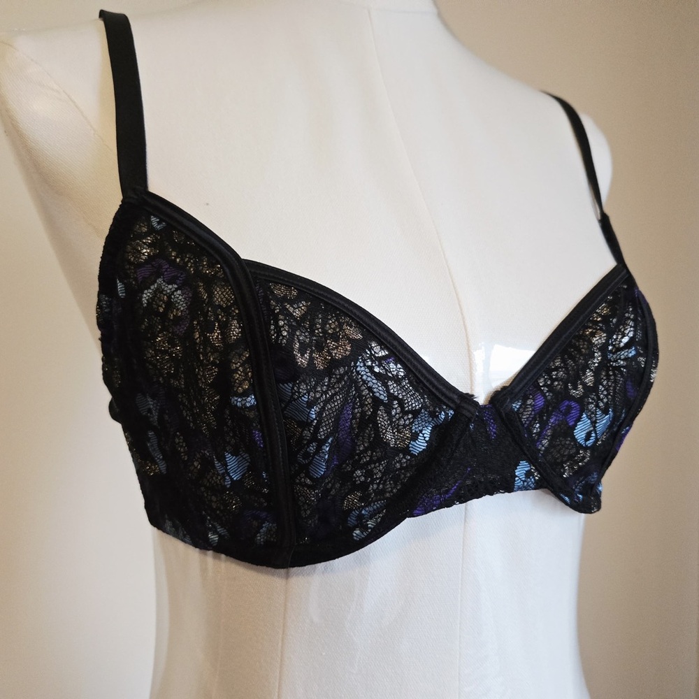 Savage X Fenty Black and Blue Lace Bra Size 36C